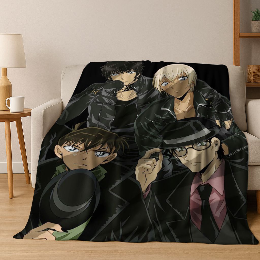 Retro Anime Detective Conan Cartoon Flannel Blanket,Warm and Cozy Soft Throw Blanket for Home Bedroom Bed Sofa Picnic Cover Kids