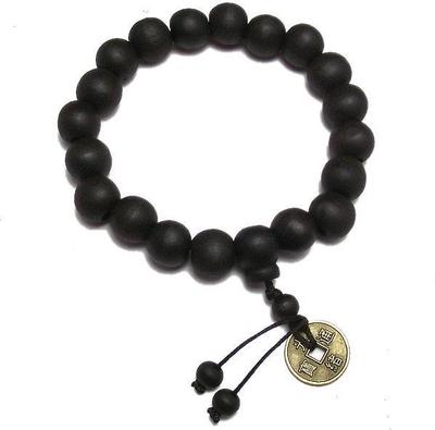 Kupfermünze Frieden Holzfischperlen Armband, 12MM Imitation Pfirsichholz Buddhistischer Schmuck