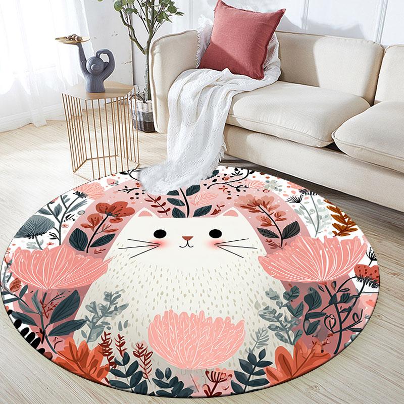 Cute Cats Pattern Round rug,Carpet Rug for Living Room Bedroom Playroom ,Non-slip Floor Mat,Holiday Gifts and Birthday Gifts.