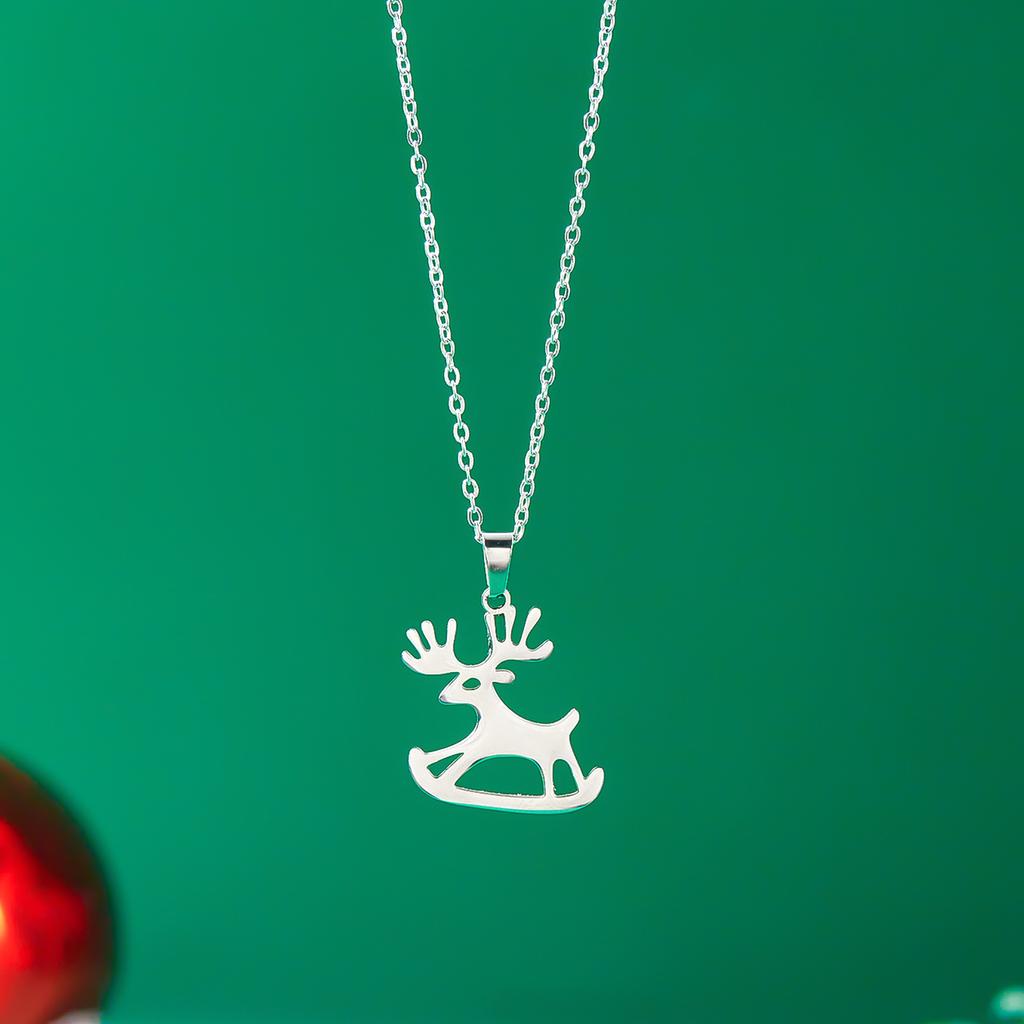 Stainless Steel Simple Christmas Necklace for Women Santa Claus Snowflake Xmas Tree Elk Pendant Clavicle Choker Party Jewelry
