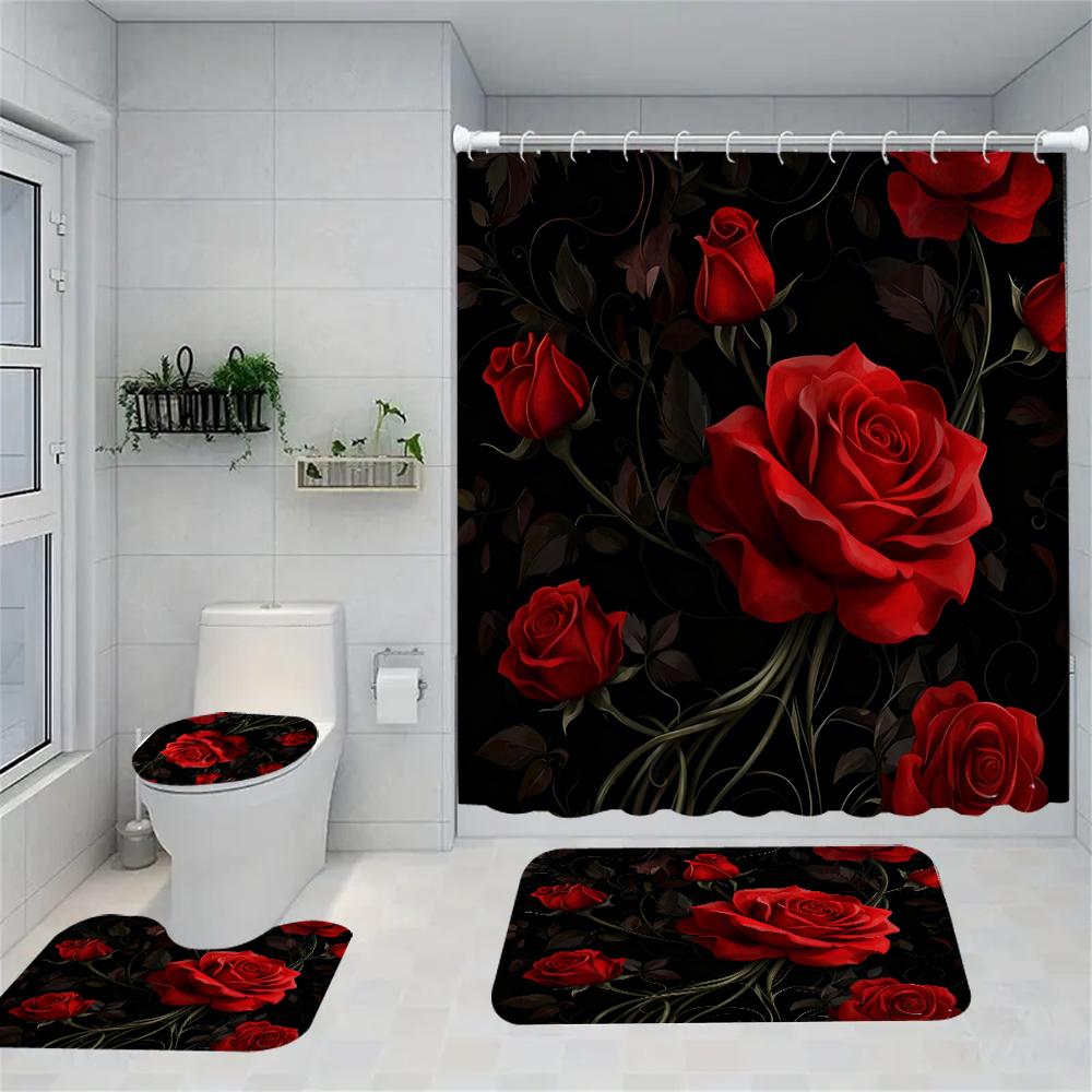 1/4 Badewannenmädchen Druck Duschvorhänge, WC-Sitz Dekoration, Duschvorhang mit Teppich und WC-Deckel, 70,8x70,8 Zoll