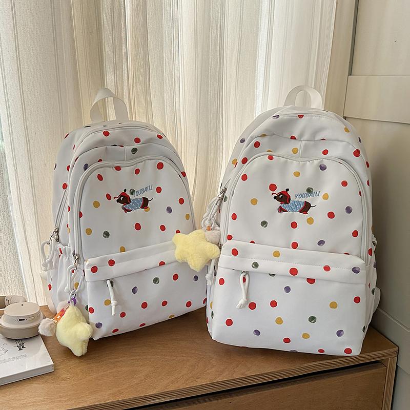 Puppy Dot Print Backpack Junior High School Student Lightweight Schoolbag Girls Large Capacity Backpack