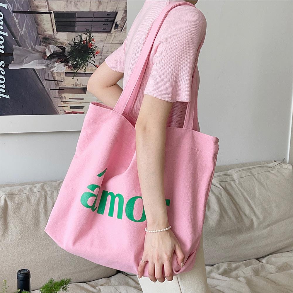 Korean Chic Minimalist Women's Canvas Shoulder Tote: Simple & Versatile College Style