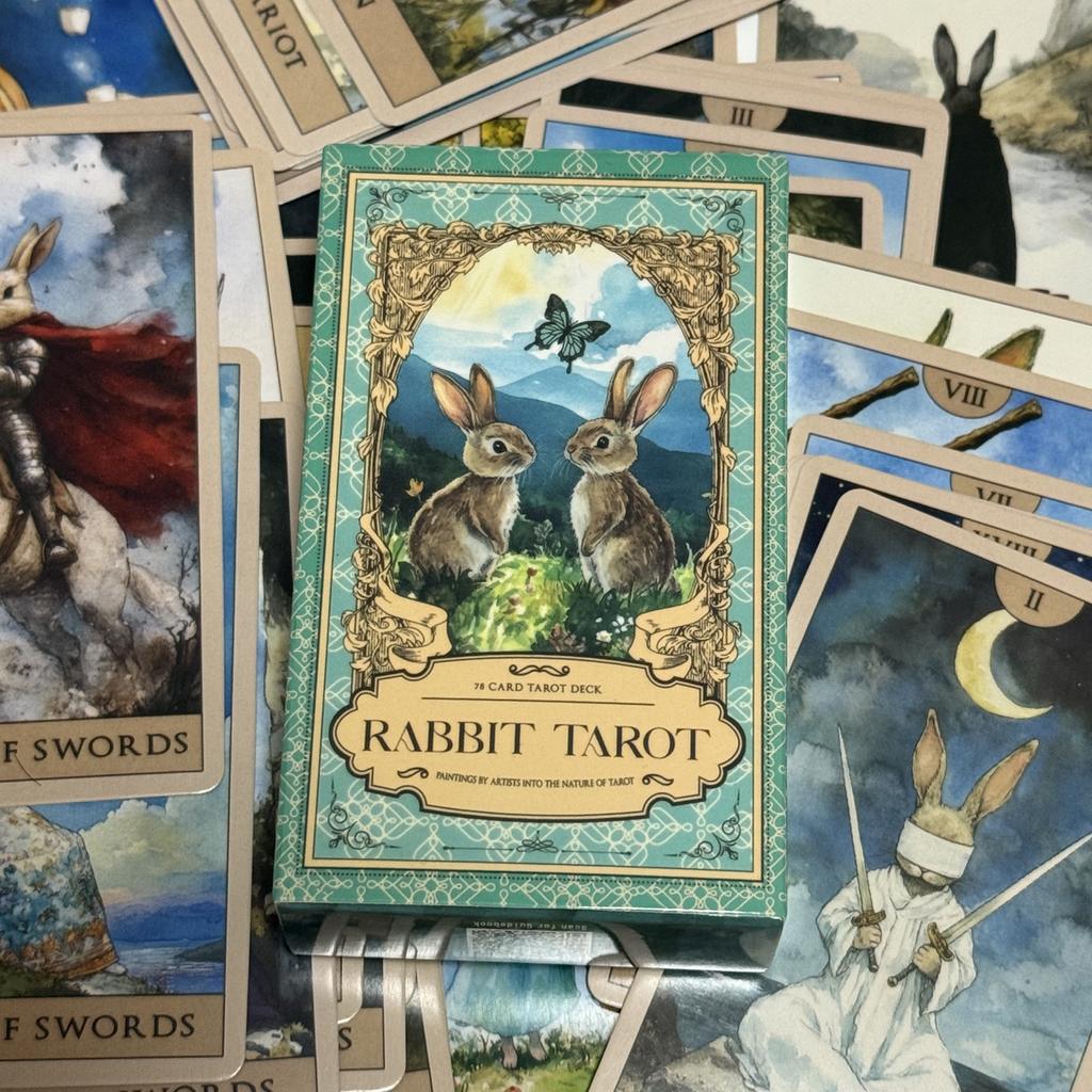 Rabbit Tarot Deck 78pcs Board Games English Watercolor Cards Cute Divination Cards