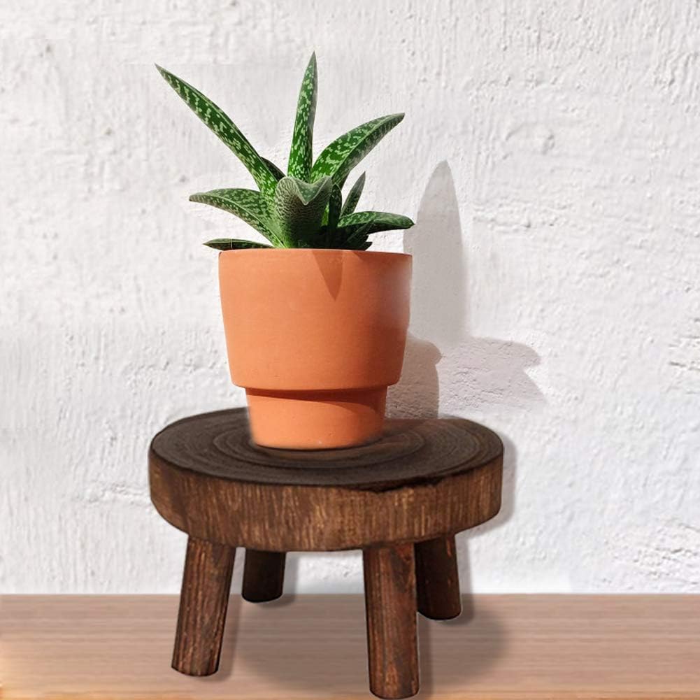 Mini Wooden Stool Display Stand, Flower Pot Stool Vintage Wood Grain Wooden Plant Stand for Indoor Outdoor Office Dining RoomDecor (A,S)