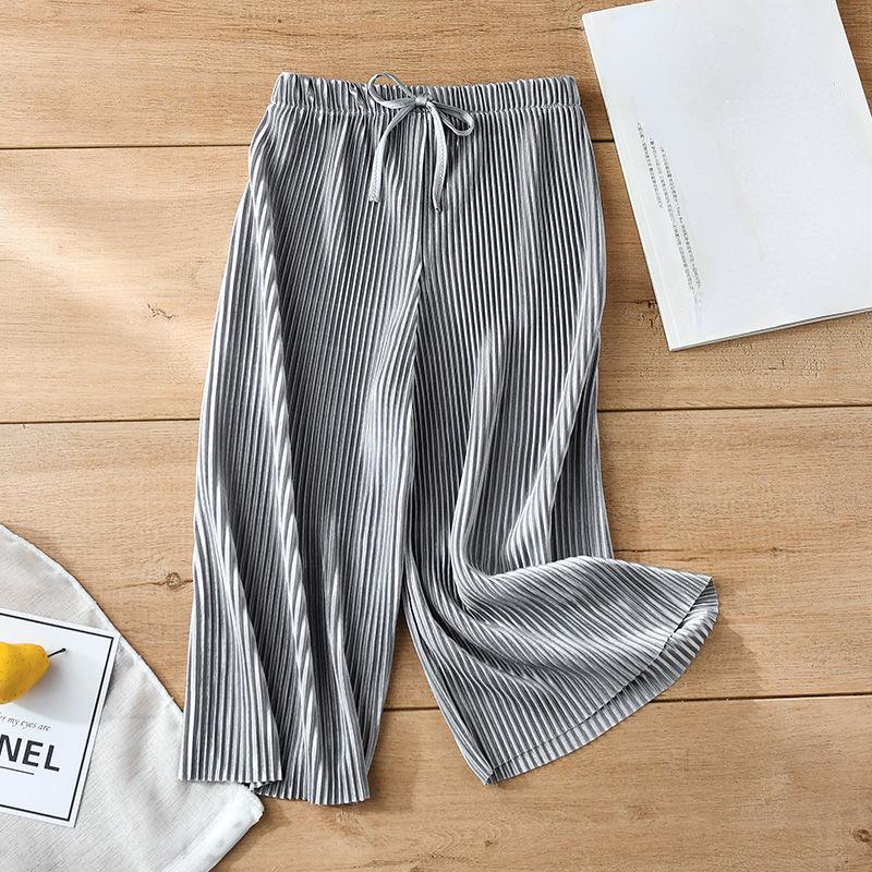 

Плиссированные широкие брюки для девочек, летние свободные брюки, вязаные шифоновые укороченные брюки 160 серый