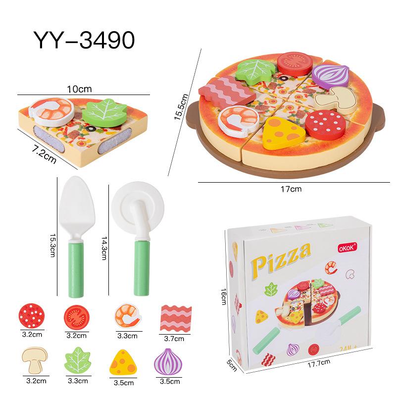 

Wooden Simulated Cutting Pizza Pretend Play Toy Educational Kitchen Cooking House Color Recognition Game for Kids 3+ Years Gifts