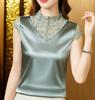 2023 Plus Size Lace High Collar Sleeveless Silk Satin Vest