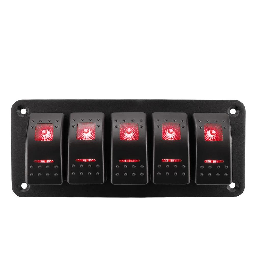 Universal Marine Boat 2/3/4/5/6/ 8 Group Rocker Switch Panel 5-pin Switches for 12V/24V Cars Trailers Red Green Indicator Light