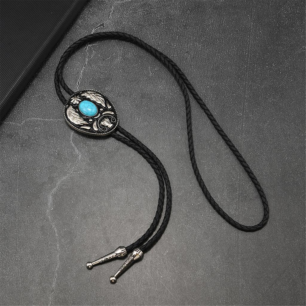 Geflochtene Schnur Bolo Krawatte mit Gravur Stein Anhänger Cowboy Krawatte Halskette Landhausstil Bolo Krawatte Cowboy