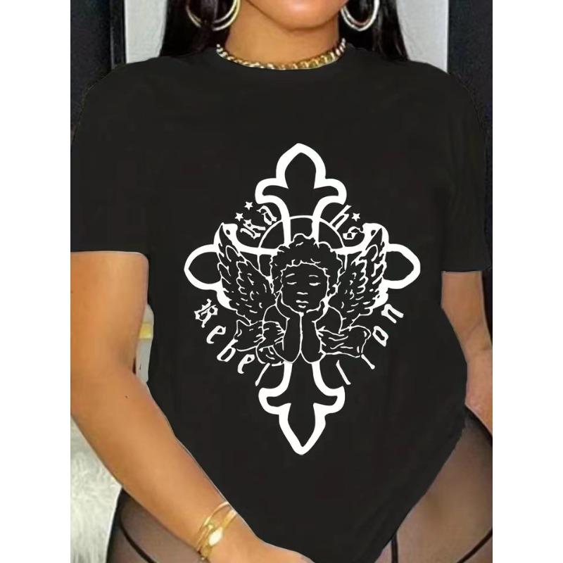 Summer Round Neck Printed Top Fashionable Casual Cute Short Sleeved Women's Pure Cotton T-shirts
