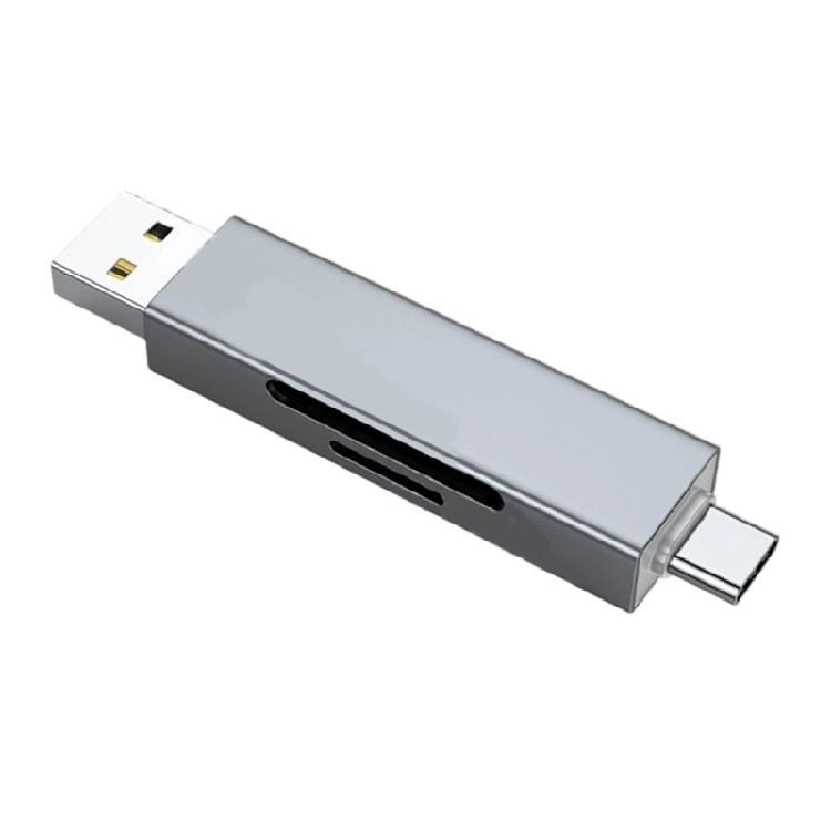 MultiFunctional Aluminum TF Card Reader USB A Type C Double Slot No Driver Required for Business Trip Document Share