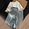 Shorts Capri en Jean Déchiré Taille Haute Lavage Clair pour Femmes Petites - Collection Été 2026