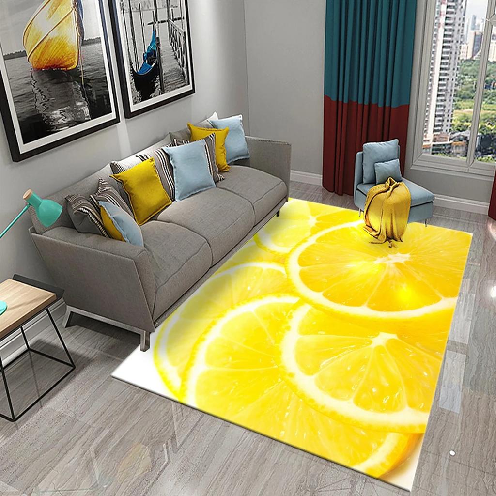 Yellow And Green Lemon Carpet Fresh Fruit Pattern Doormat Bathroom Kitchen Non-Slip Carpet Bedroom Living Room Decor