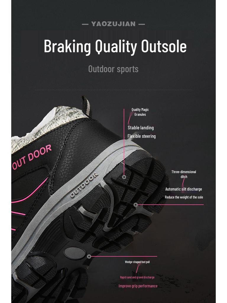 Warm Plush-Lined Winter Cotton Shoes: Casual Sporty Snow Boots for Outdoor Hiking, Ideal for Middle-Aged & Elderly, Available In Large Sizes