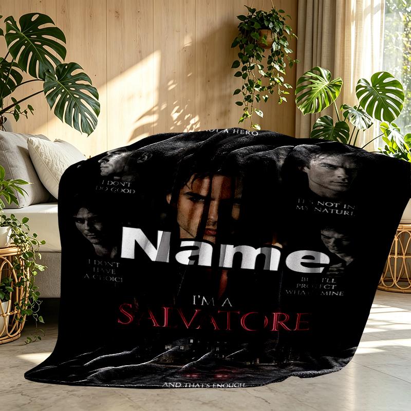 Coperta Personalizzata con Nome Damon Salvatore, Decorazione per la Casa, Camera da Letto, Divano, Campeggio, Divano, Regali per Compleanno Natale