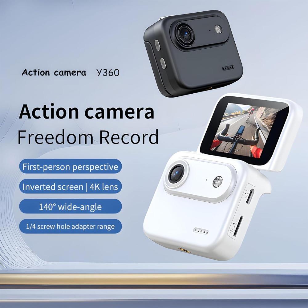 This mini action camera supports 4K ultra-high-definition recording, vlog recording, a flip screen, image stabilization, and a 143° wide-angle lens.
