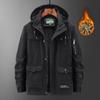 Giacca Imbottita con Cappuccio Multip tasche Giacca in Pile da Uomo Mezza Età Puro Cotone Casual Calda Giacca Militare