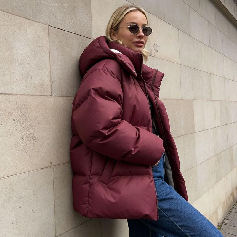 Womens Warm Puffer Jacket Winter Thick Cotton-Polyester Filled Hooded Loose Fit Mid-Length Coat Daily Commute