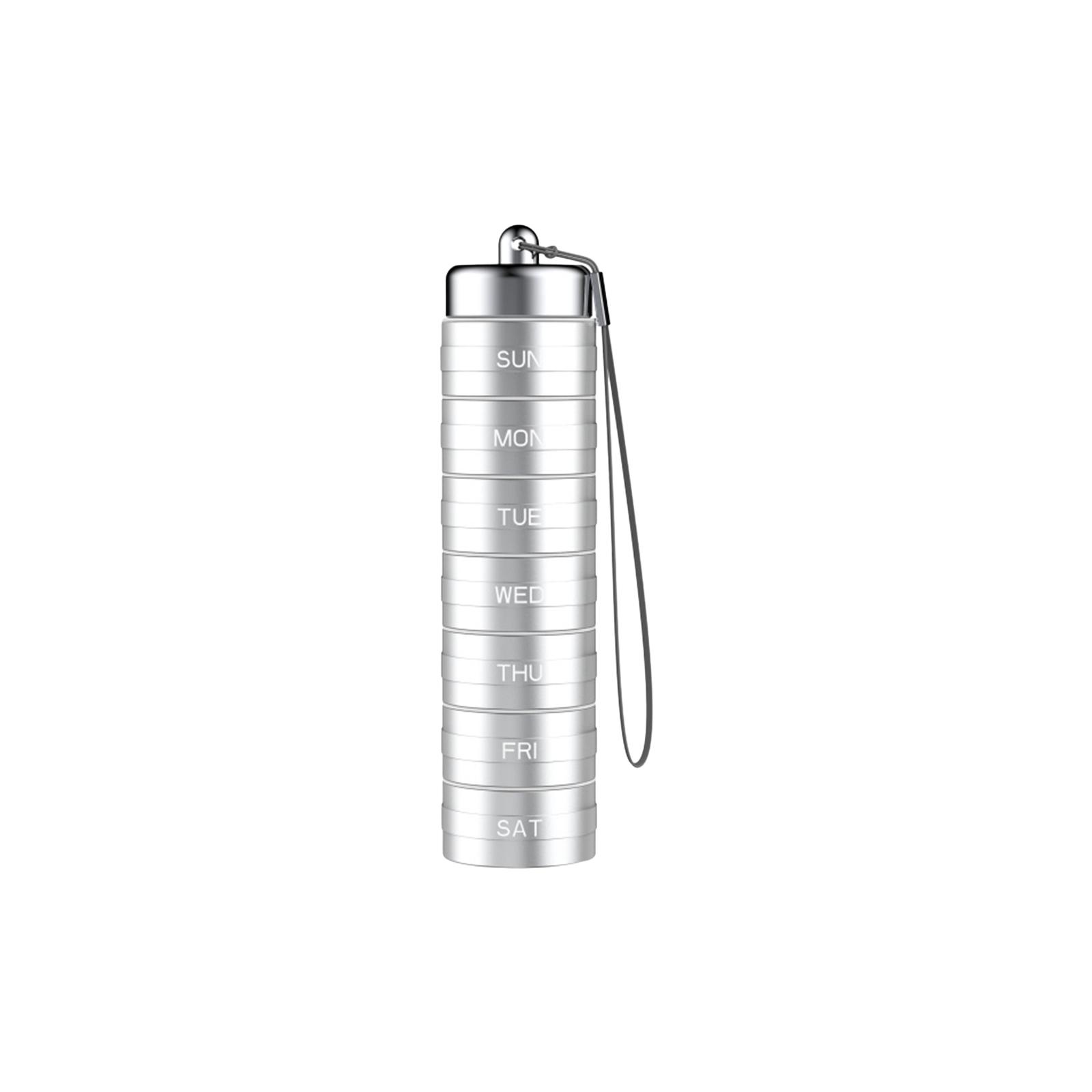 Metal Travel Pill Organizer, Portable Waterproof Weekly Pill Box, Large Aluminum Alloy Container, 7 Day Daily Medicine Organizer серебряный