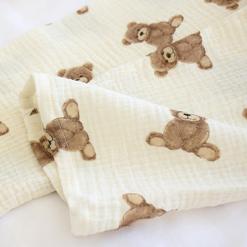 Women's Long-sleeved Trousers 100% Cotton Pajamas Double-layer Gauze Loungewear Crepe Breathable Cartoon Bear Print Pyjamas