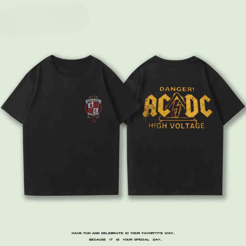 2024 Neues ACDC Rockband Kurzarm T-Shirt Studenten Sommer Locker Amerikanischer Street Rundhals Reine Baumwolle