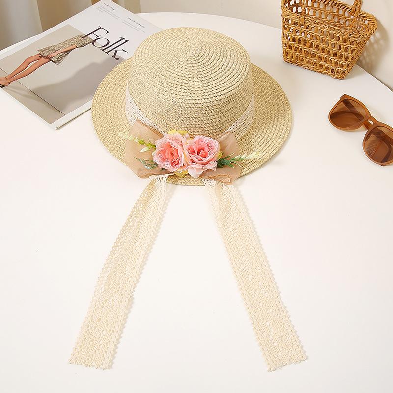

Summer Straw Hat Top Panama Hat Women in Korean Style Large Brim Sun Protection Cap Versatile Vacation Beach Hat Fascinator 58CM