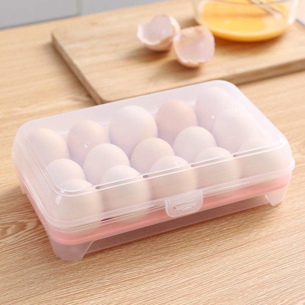 15 Grid Egg Organiser Tray with Lid Food Container Box New Egg Storage Box  Refrigerator