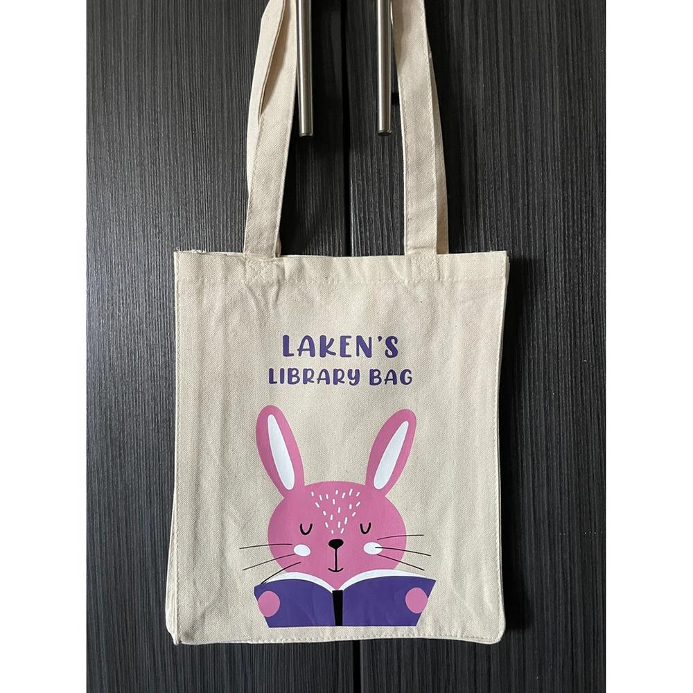 Custom Bunny Library Tote Bag Cute Tiger for Kids Preschool Reading Bag Childs Book Bag Back To School Birthday Gift Baby Shower