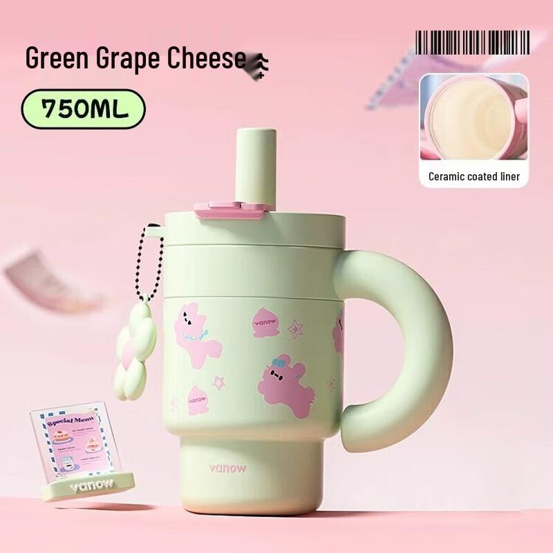 Vanow 750ml Ceramic Lined Insulated Straw Mug