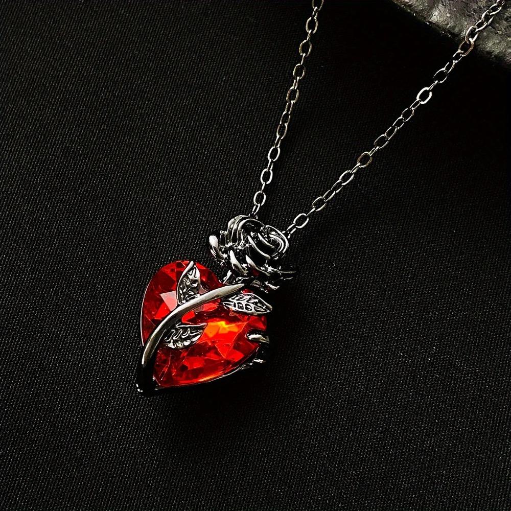 Fashion Gothic Red Heart and Rose Pendant Necklace Jewelry for Men and Women Gift