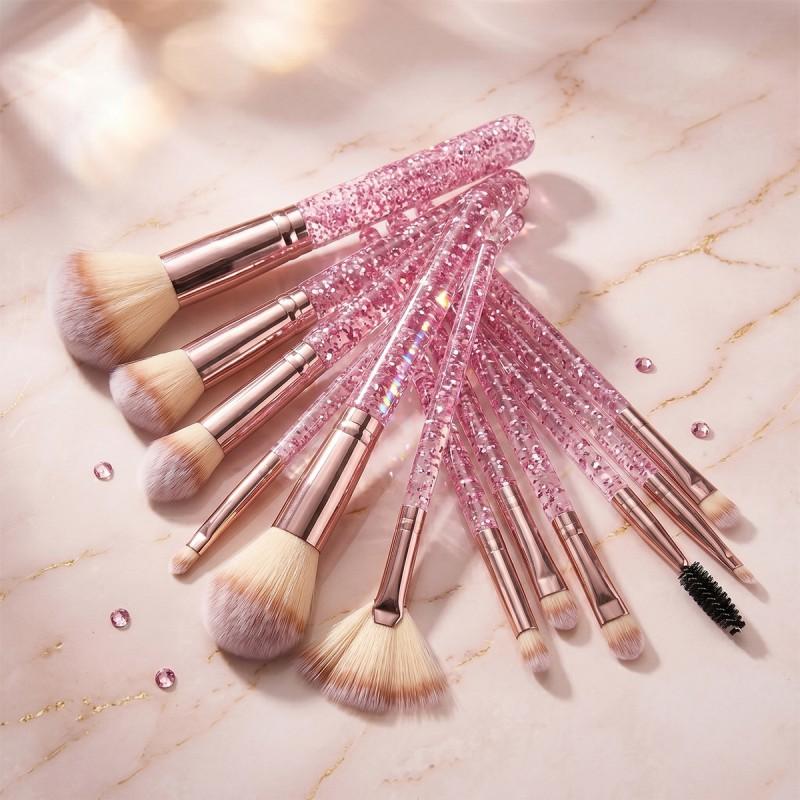 18-teiliges Glitzer-Kristallgriff-Make-up-Pinselset mit weichen Borsten, Foundation-Pinsel, mit Kosmetiktasche