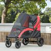 Faltbarer Haustierkinderwagen für mittelgroße Hunde mit vier großen Rädern, stoßdämpfendem Rahmen, Sicherheitsleinen, Bremsen, Rot/Schwarz