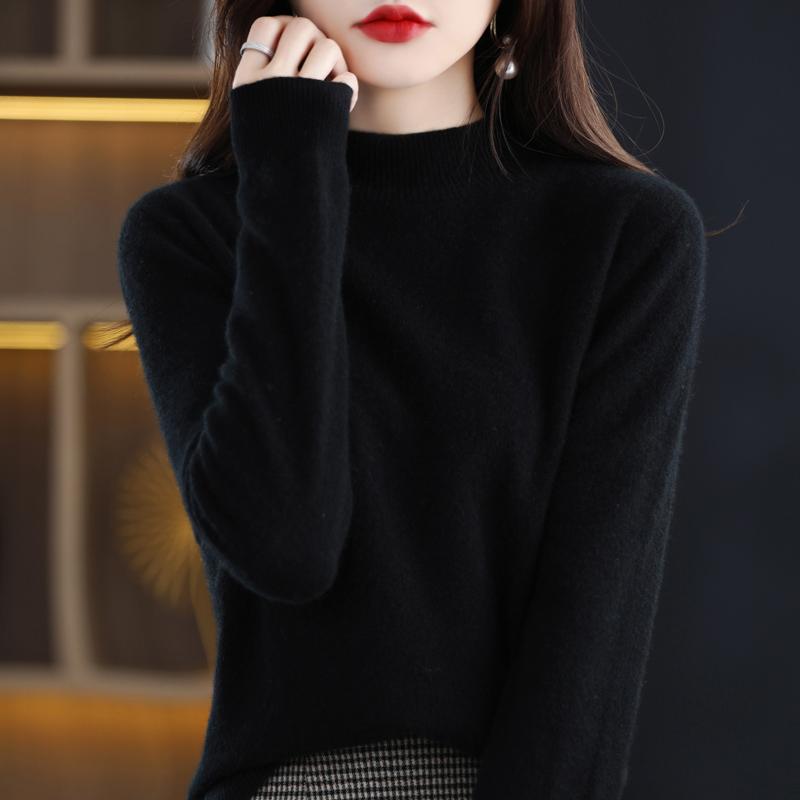 Damen Halbrollkragenpullover, Qinghe Kaschmir, 30% Kaschmir 70% Wolle, Winter Strickpullover Herbstpullover Kaschmirpullover