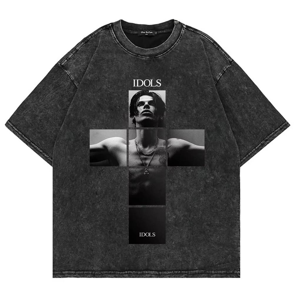 Cotton Vintage Washed Yungblud Idols World Tour T Shirt Fashion Men/Women Hip Hop Cool Oversize Acid Wash Tees Shirts