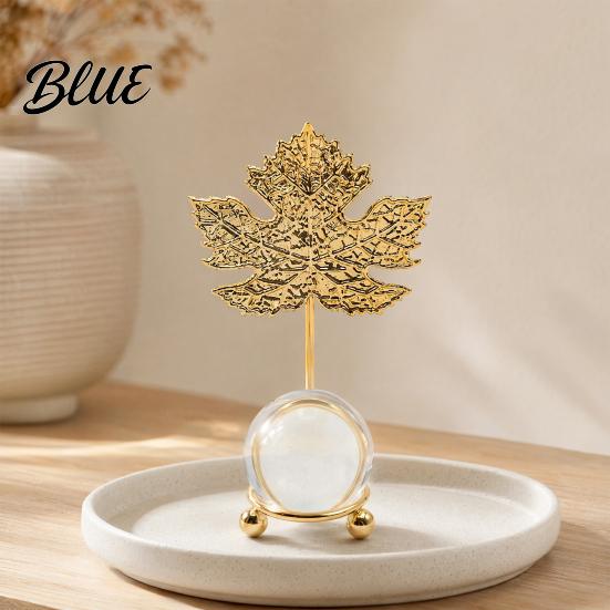 Soft Light Shadow Decor Faux Crystal Ball with Gold Leaf Stand Metal Statue