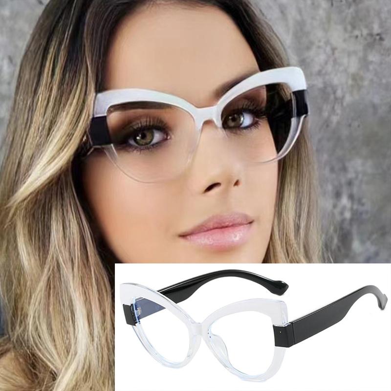 Luxury Oversized Cat Eye Reading Glasses Women Vintage Double Color Frame Anti Blue Light Computer Eyeglasses