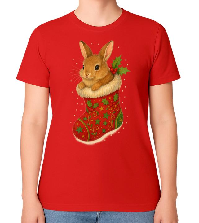 Cute Bunny Rabbit Stocking T-Shirt Merry Xmas Men Ladies Top Christmas Tee 4XL