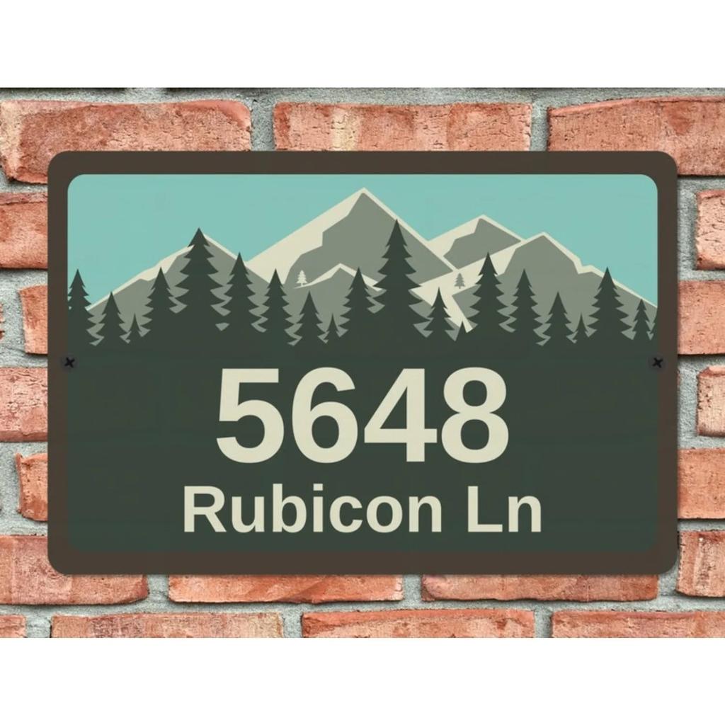 Personalized Metal House Number Sign Mountain Forest Address Plaque Custom Home Decor