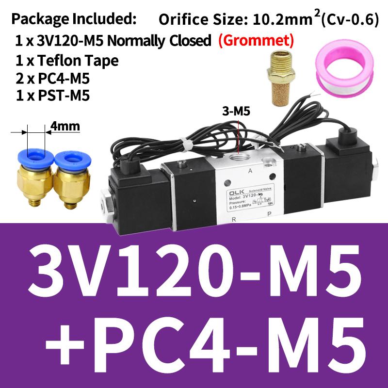 1PCS 3V120-06 3V120-M5 Pneumatic Air Solenoid Valve 3/2 Way AC220V DC24V DC12V AC110V AC24V Normally Closed Valves
