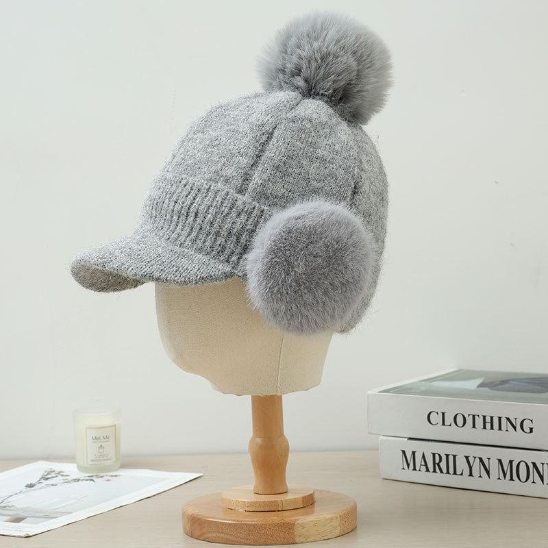 Fleece Warm Knitted Cap Ladies Ear Protector Wool Baseball Cap Fashion Cycling Plush Cap