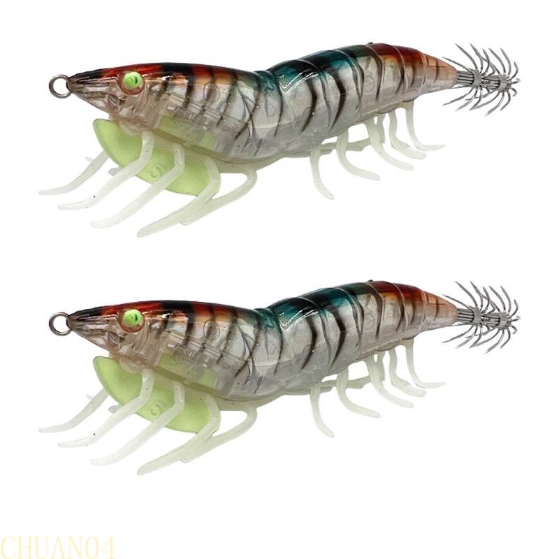 A1A2 Fishing Lures Glow Jig Hook Shrimp Lures Baits Squid Jig Artificial Baits with Rings Bead Glow Squid Jig Hook