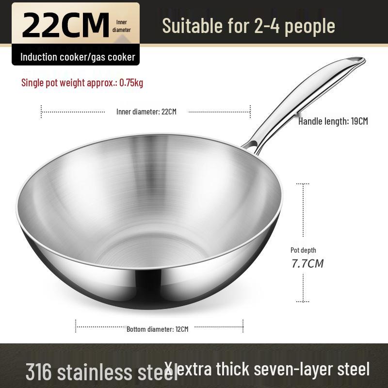 

Вок из нержавеющей стали 316 с антипригарным покрытием, индукционный, сковорода с плоским дном для жарки в воке на одну персону