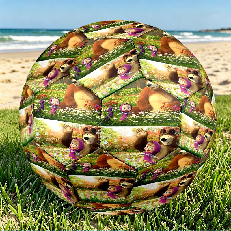 Pallone da Calcio Masha e Orso Stampa Taglia 5, Pallone da Calcio in PU Resistente all'Usura per Partite, Allenamenti e Pratica Quotidiana, Regalo di Compleanno per Appassionati di Calcio