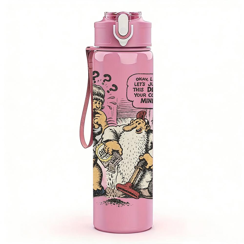 1PC Retro Cartoon Old Man Comic Print 750ml Portable Sports Water Bottle Leakproof Gym Outdoor Travel Drink Cup