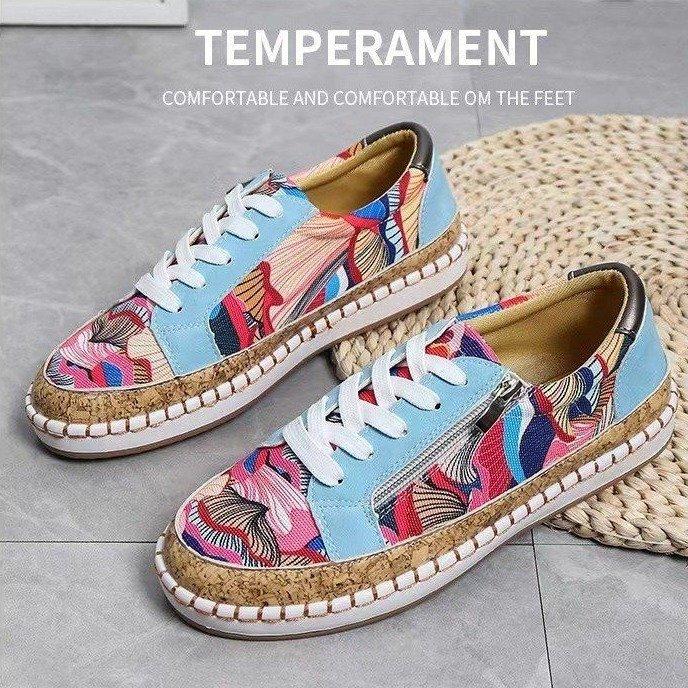 

Большие размеры, подходящие по цвету, повседневная женская обувь 2024 года, новые туфли с этническим принтом, женская обувь для катания на коньках 35