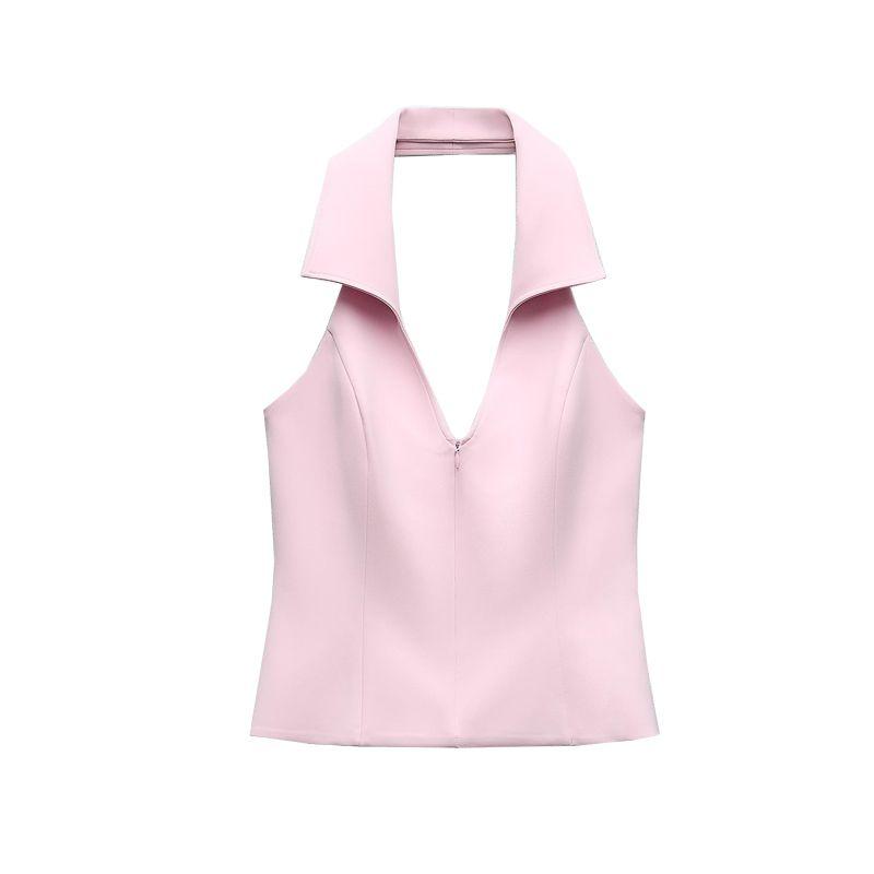 Spring New American Style Sweet and Spicy Style Backless Slim Fit Slimming Shirts Style Neck Collar Top 2796777