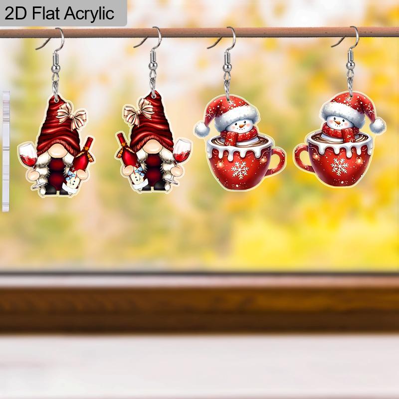 

2D Плоские, 2 пары акриловых серег-подвесок в виде винных гномов. Модные серьги-подвески. Ювелирные украшения для женщин. Рождественские серьги. Серьги для праздничной вечеринки. Рождественский подарок. 2 Pairs красный