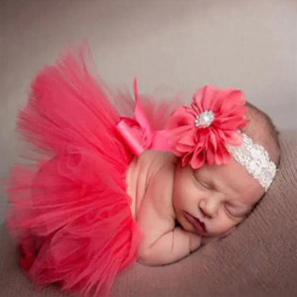 Infant Suit Headband Set Clothing Baby Girl Summer Dress Cute Princess Newborn Outfit Costume Photography Props Accessories