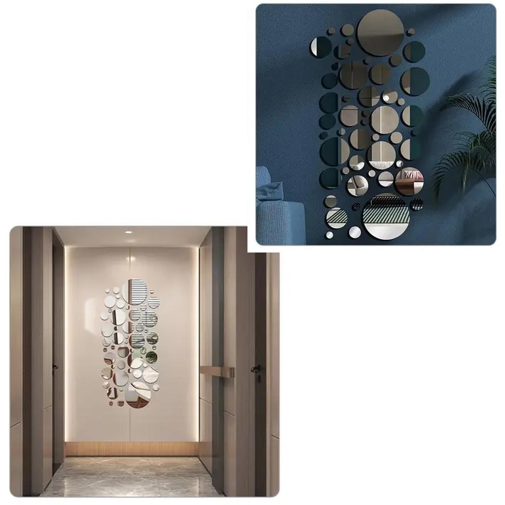 32PCs/Set 3D Acrylic Mirror Wall Sticker Round Decorative Mirror for Living Room Bedroom TV Background Sticker Wall Decoration